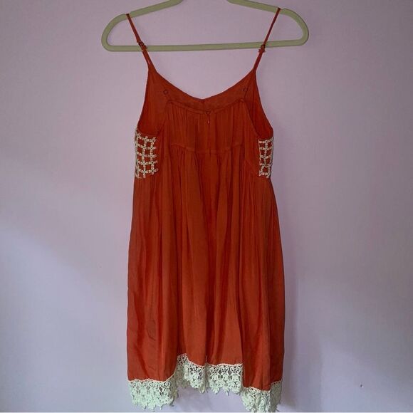Entro Sundress M Orange Crochet Empire Mini Dress - Picture 5 of 11